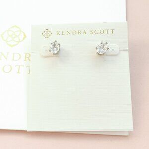 Kendra Scott Clear Crystal Oval Stud Earrings in Silver